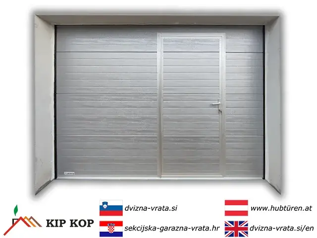 DVIŽNA GARAŽNA VRATA Z OSEBNIM PREHODOM 250 X 234 BARVE SREBRNA RAL 9006